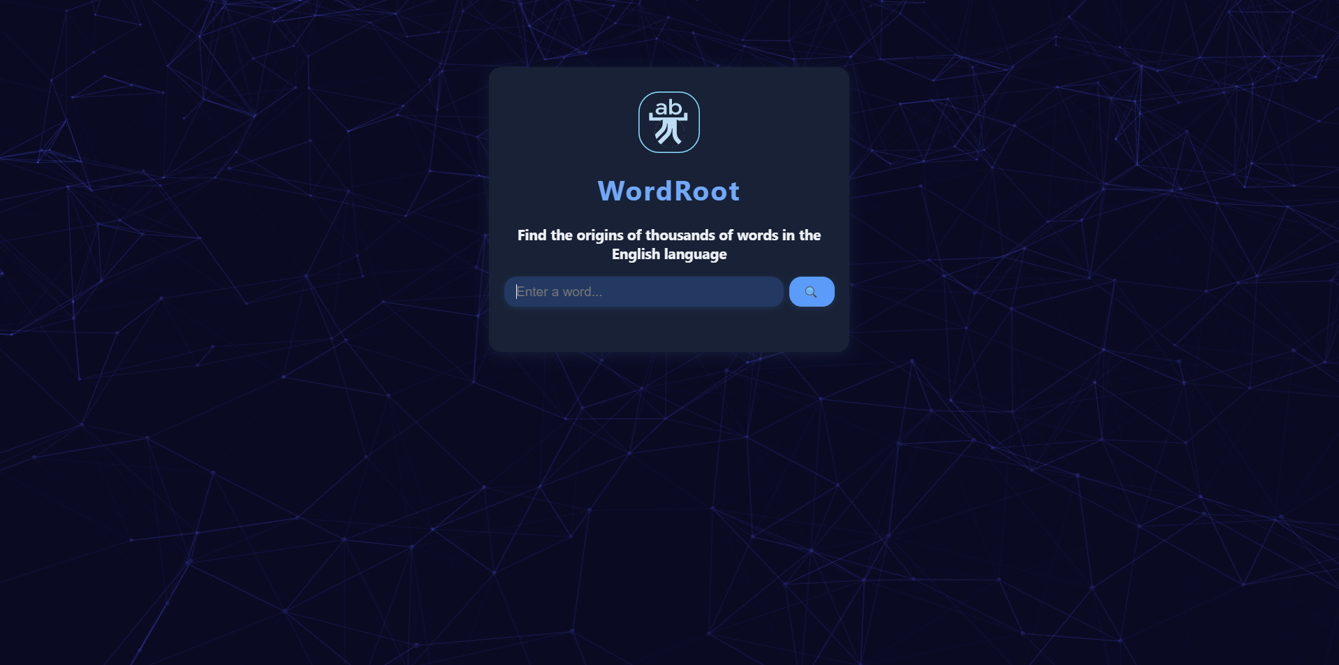 WordRoot application interface showing word breakdown