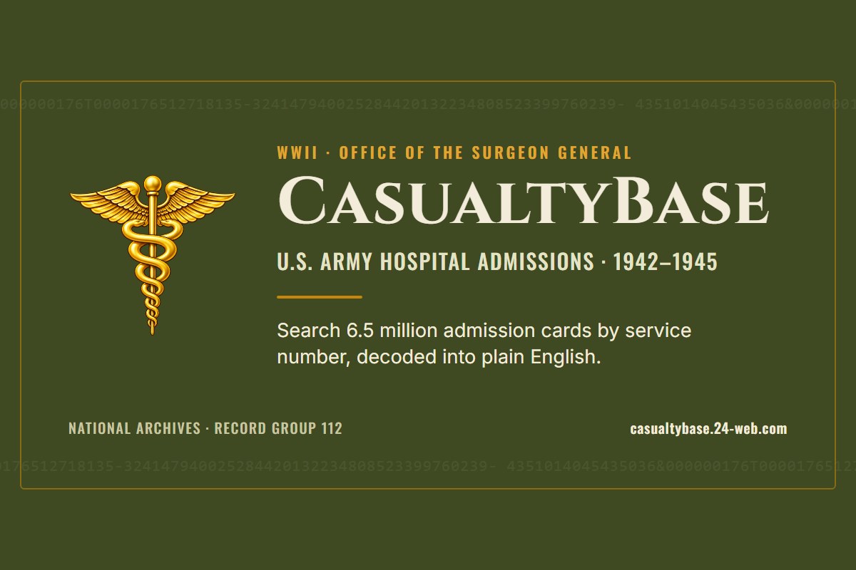 CasualtyBase WWII U.S. Army hospital admission records database 2026