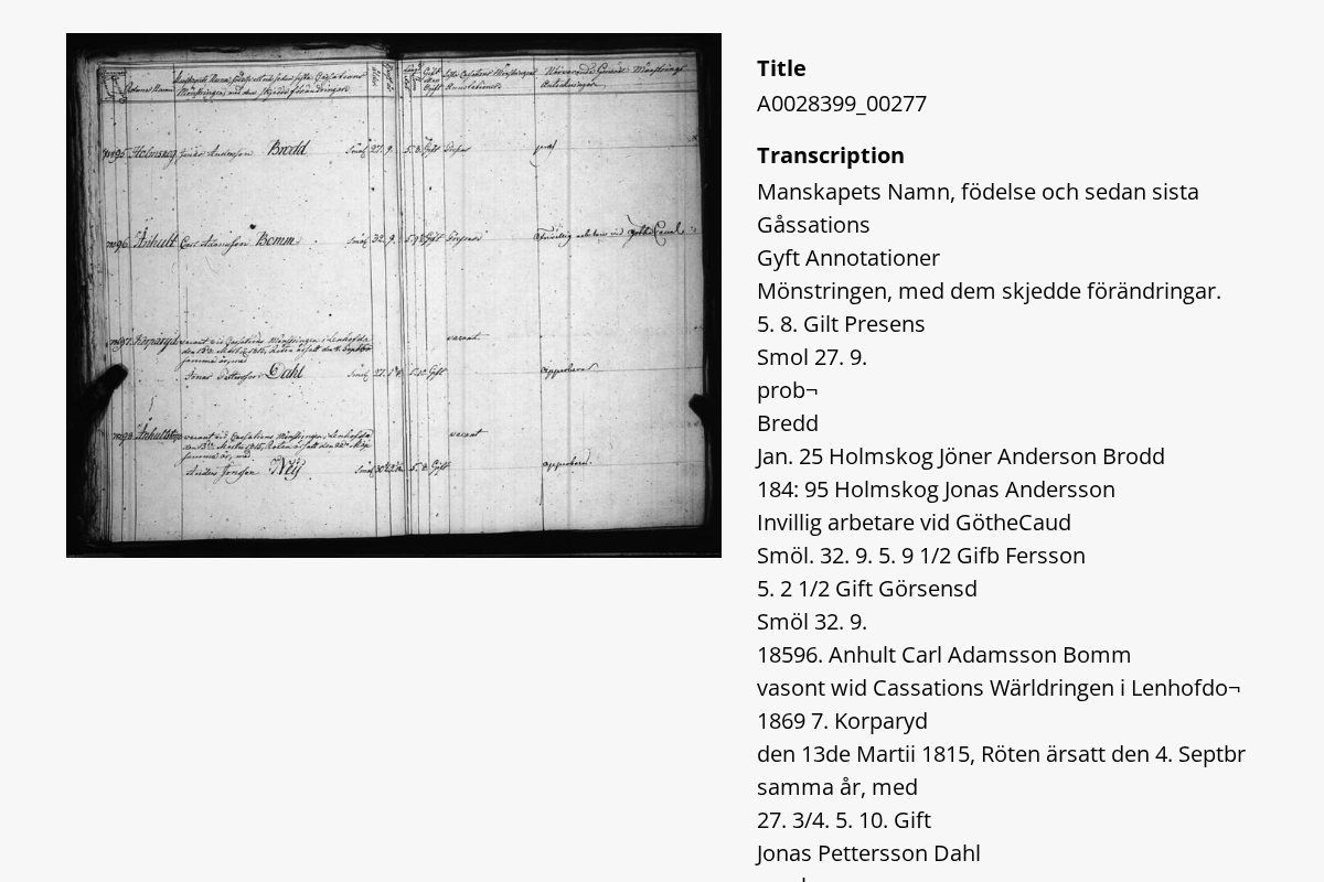 Kalmar Regiment handwritten muster roll and its HTR transcription 2026